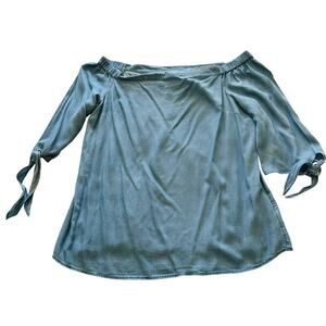 Ava & Viv -Denim Peasant Off Shoulder Boho Blouse - 1X
